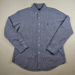 Ralph Lauren Slim Fit Button Down Shirt Blue Gingham Plaid Mens XL
